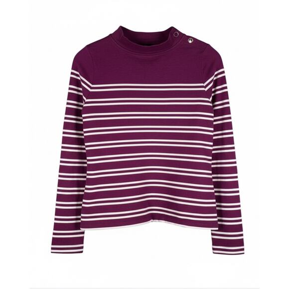 Talbots 100% Cotton Purple Striped Long Sleeve Top Size Small Shoulder Button - Picture 2 of 9